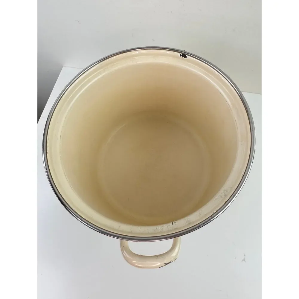 Vintage Moneta MCM Beige Brown Stock Pot 8-Quart Enamel with Lid Made in Italy